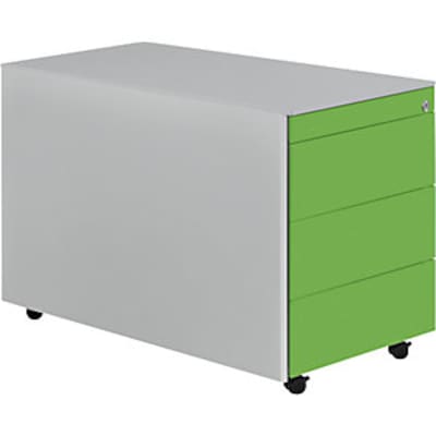 Schubladencontainer mit Rollen, 570x800, Stahlpl., 3 Schubl. alu/gelbgrün von mauser