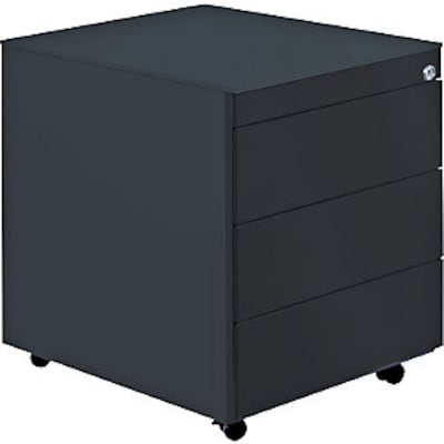Schubladenrollcontainer, HxT 570x600 mm, Stahlplatte, 3 Schubl., graphitschwarz von mauser