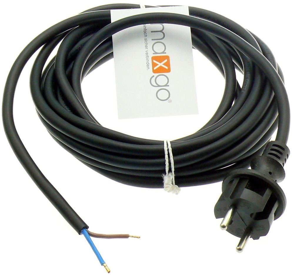 maxgo® 3m Gummi-Anschlußleitung H05RN-F 2x1,0 2G1 schwarz Gewerbe Baustelle Elektro-Kabel, (300 cm) von maxgo®
