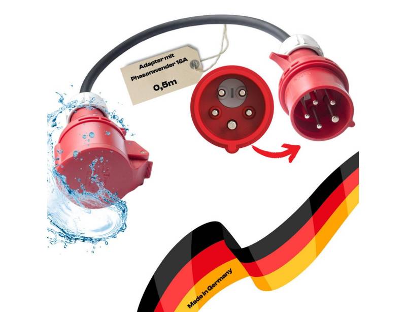 maxgo® CEE Phasenwendeset Adapterleitung 16A 5G1,5 H07RN-F 0,5m Elektro-Kabel, (50 cm) von maxgo®