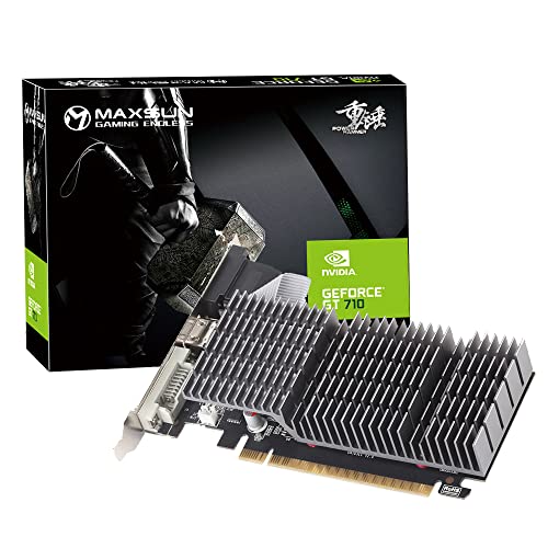 MAXSUN GeForce GT 710 4 GB Low Profile Video Grafikkarte GPU, geringer Verbrauch, VGA, DVI-D, HDMI, HDCP, unterstützt DirectX 12, OpenGL 4.5, geräuschloses, passives Lüfterloses Kühlsystem von maxsun