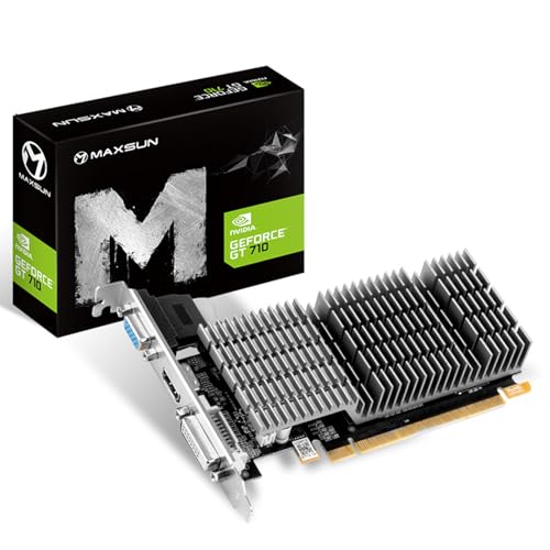 MAXSUN Nvidia Grafikkarte GEFORCE GT 710 1 GB, Low Profile Grafikkarte, GPU, geringer Verbrauch Passive geräuschloses Lüfterloses Kühlung, DirectX12, VGA, DVI-D, HDMI von maxsun