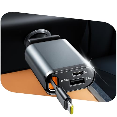 Zigarettenanzünder USB C 57W Einziehbares Auto Ladegerät, 3 in 1 KFZ Ladegerät USB Adapter Ladekabel Auto Zubehör Kompatibel mit iPhone 16 Pro Max iPad Samsung S24 S25 Pixel Zigarettenanzünder USB C 57W Einziehbares Auto Ladegerät, 3 in 1 KFZ Ladegerät USB Adapter Ladekabel Auto Zubehör Kompatibel mit iPhone 16 Pro Max iPad Samsung S24 S25 Pixel von maxtachi