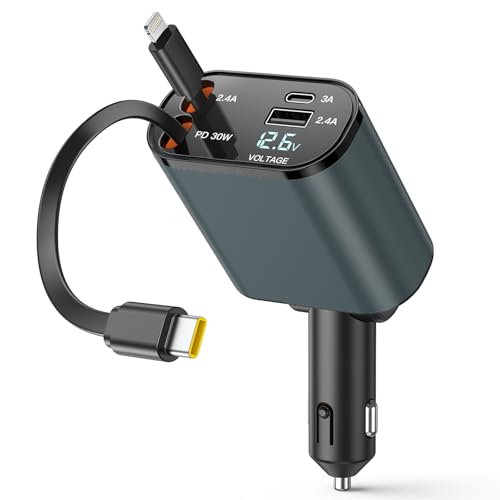 maxtachi Ausziehbare Auto Lader, 69w Usb C, Schnellboot Telefon Mit Dual KFZ Port, Kompatibel mit Iphone 15/15 Pro Max/14 Pro Max/13/12/11 (Tipe-C+Tipe-L) von maxtachi