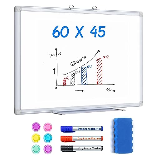 Magnetisches Whiteboard - 60 x 45 cm Magnettafel Beschreibbar Wandmontage Trocken Abwischbar Weißtafel mit Stiftablage, 3 Stifte, 6 Magnete und 1 Schwamm von maxtek