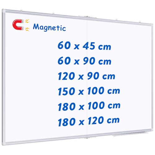 maxtek Whiteboard Magnetisch 180 x 100 cm, Magnettafel mit Aluminiumrahmen und Abnehmbarem Tablett, Trocken Abwischbar Beidseitig Beschreibbar Pinnwand Magnetisch, Geeignet für Büro, Schule, Haus von maxtek