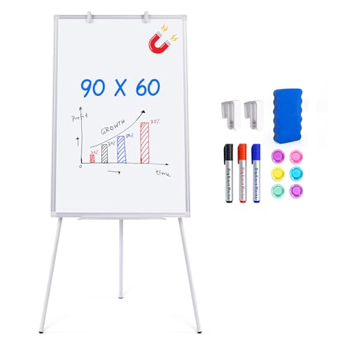 maxtek ​Flipchart Ständer Whiteboard, 90X60cm Magnetisches Tragbares Trocken Abwischbar White Board, Höhenverstellbar, Haken Verschieben Flipchart Papier, Dreibein Whiteboards mit Ständer von maxtek