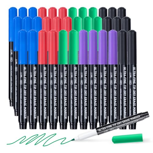 maxtek Folienstift Abwischbar Stifte, Whiteboard Marker korrigierbar, Ultrafeiner Spitze 0,7mm, Whiteboard Stifte Abwischbar correctable (5 Farben 36 PCS) von maxtek