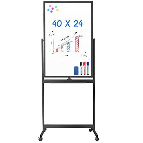 maxtek Mobiles Whiteboard, 100 x 60 cm Doppelseitiges Whiteboard mit Ständer, Magnetische, Aluminiumrahmen - mit Stifte, Schwämme, Magnete​ von maxtek