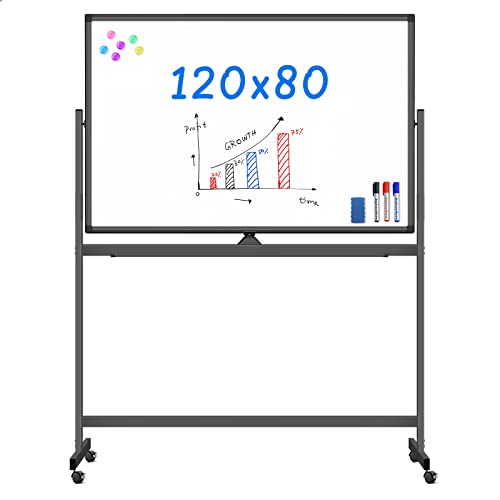 ​maxtek Mobiles Whiteboard, 120 x 80 cm Doppelseitiges Whiteboard mit Ständer, Magnetische, Aluminiumrahmen - mit Stifte, Schwämme, Magnete von maxtek