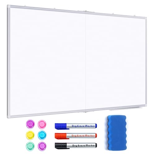 Magnetisches Whiteboard, 100 x 180 cm, trocken abwischbar, Wandbehang, legierter Aluminiumrahmen, großes Whiteboard, mit 3 Markerstiften, 6 Magneten, 1 Radiergummi von maxtek