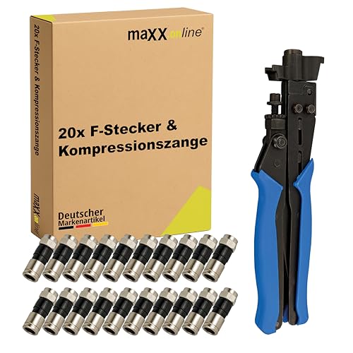 maxx.onLine F Stecker 20 STK. & Kompressionszange, Antennenstecker Koaxialkabel, Kompressionsstecker, Sat Stecker für innen & außen, Koax Stecker maxx.onLine F Stecker 20 STK. & Kompressionszange, Antennenstecker Koaxialkabel, Kompressionsstecker, Sat Stecker für innen & außen, Koax Stecker von maxx.onLine