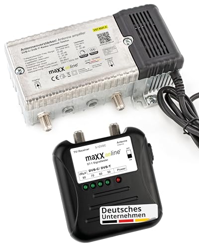 maxx.onLine Hausanschlussverstärker VST 9341 A, 1 GHz 33 dB Verstärkung, Rückkanal, BK-Verstärker inkl. ST-1 Signaltester analog/digital 40-862 MHz für Kabelfernsehen DVB-C/DVB-T von maxx.onLine