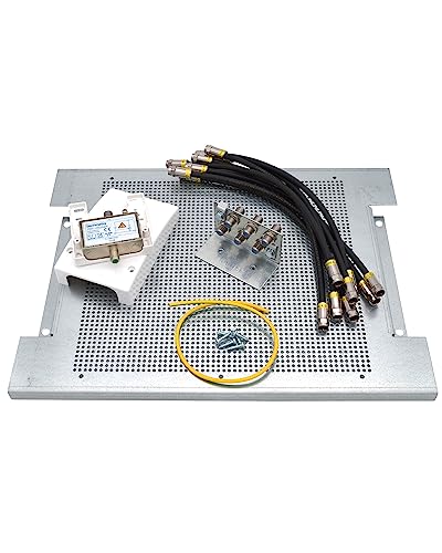 maxx.onLine Lochblech Montageplatte Set für Kabel TV Antennenverstärker, Sat- / Kabel Verteiler inkl. F-Stecker Koaxialkabel Patchkabel, Kabelfernsehen Überspannungschutz, Erdungsblock, 6 Teilnehmer von maxx.onLine