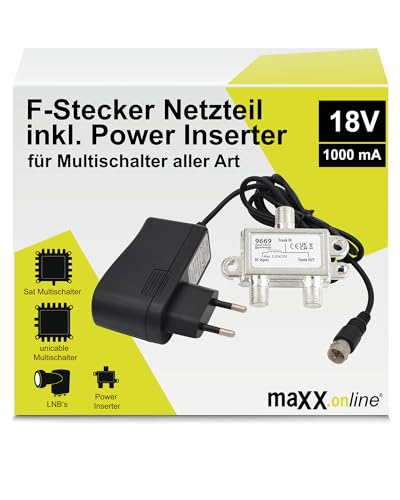 maxx.onLine Netzteil 18V 1A mit F-Stecker & Power Inserter, Universalnetzteil DC für Sat- & unicable Multischalter Aller Art, LNB Stromversorgung von maxx.onLine