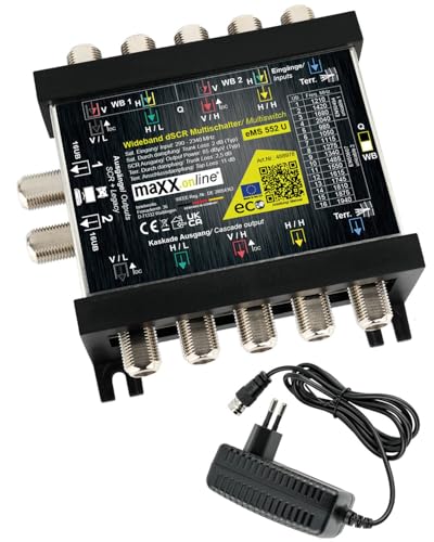 maxx.onLine unicable Multischalter Einkabelsystem für 1-2 Satelliten & 32 Teilnehmer inkl. 18V F-Stecker Netzteil, Einkabel-Multischalter kaskadierbar von maxx.onLine