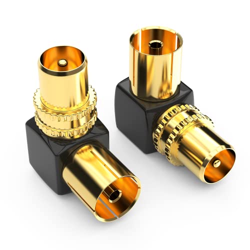 Winkeladapter Winkelstecker 90° IEC Vergoldet 90-Grad-Winkel Antennenstecker Koaxial Adapter für Radio Kabelfernsehen Verlängerungen/Verbindungen über Eck Stecker auf Buchse DVB-T DVB-T2 HD 2 Stück von maxx