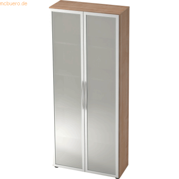 mcbuero.de Glastürenschrank Basic 5 OH BxTxH 80x33x188cm Griff BM Nuss von mcbuero.de