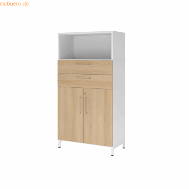 mcbuero.de Kombischrank FlexWall 4OH Sockel weiß/eiche von mcbuero.de