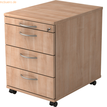 mcbuero.de Rollcontainer 58cm 3 Schübe Schloss Bogengriff Nussbaum von mcbuero.de