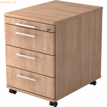 mcbuero.de Rollcontainer 58cm 3 Schübe Schloss Relinggriff Nussbaum von mcbuero.de