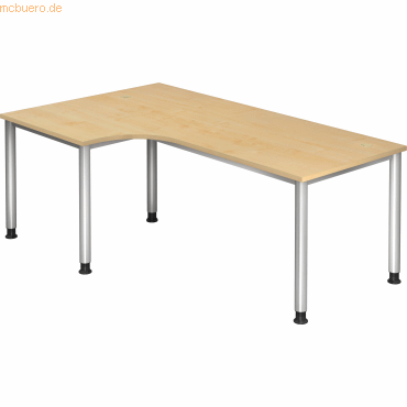 mcbuero.de Schreibtisch 4-Fuß-rund 200x120cm 90 Grad Ahorn/Silber von mcbuero.de