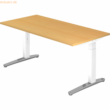 mcbuero.de Schreibtisch C-Fuß 160x80cm Buche/Weiß-Alu poliert von mcbuero.de