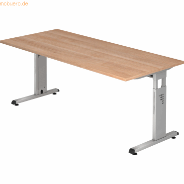 mcbuero.de Schreibtisch C-Fuß 180x80cm Nussbaum/Silber mcbuero.de Schreibtisch C-Fuß 180x80cm Nussbaum/Silber von mcbuero.de