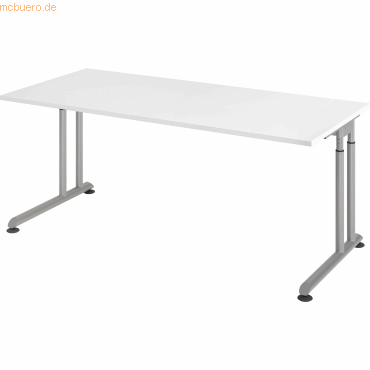 mcbuero.de Schreibtisch C-Fuß 180x80cm Weiß/Silber von mcbuero.de