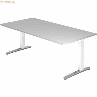 mcbuero.de Schreibtisch C-Fuß 200x100cm Grau/Weiß-Alu poliert von mcbuero.de