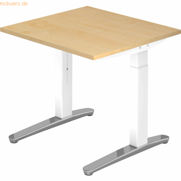 mcbuero.de Schreibtisch C-Fuß 80x80cm Ahorn/Weiß-Alu poliert von mcbuero.de