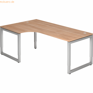 mcbuero.de Schreibtisch O-Fuß eckig 200x120cm 90 Grad Nussbaum/Silber von mcbuero.de
