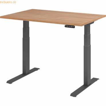 mcbuero.de Sitz-Steh-Schreibtisch elektrisch 120x80cm Nussbaum/Silber von mcbuero.de