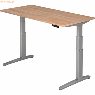 mcbuero.de Sitz-Steh-Schreibtisch elektrisch 160x80cm Nussbaum/silber von mcbuero.de