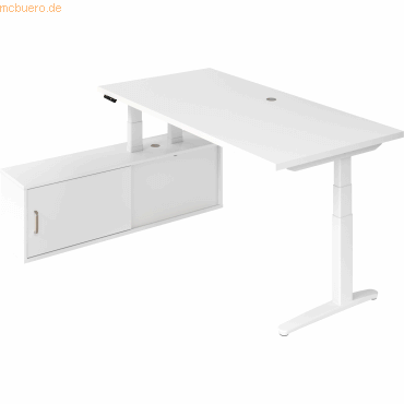mcbuero.de Sitz-Stehtisch 200x100x65/130cm + Sideboard Weiß/Weiß von mcbuero.de