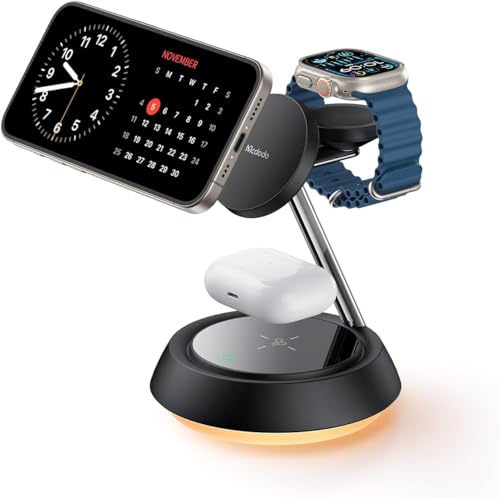 Mcdodo 3 in 1 Kabellos Ladestation Induktive Ladestation Wireless Charger Kompatibel mit Mag Safe Ladegerät für iPhone 15 14 13 12 Pro Max/Plus,iWatch Ultra 2/1,Series 9,AirPods von mcdodo