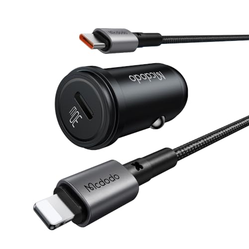 Mcdodo Zigarettenanzünder USB C Auto Ladegerät 30W PD&QC 3.0 Schnell Metall kfz Ladegerät USB C Adapter Auto Zubehör [mit USB C zu Ligh-tning Kabel] Kompatibel mit iPhone 14 Pro Max 13 12, iPad von mcdodo