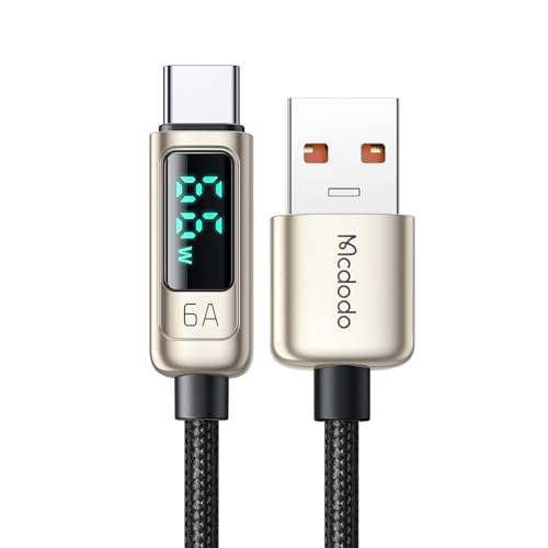 Mcdodo 100W USB C auf USB C Kabel Schnellladekabel Ladekabel mit LED Display PD 5A Kompatibel mit iPhone 15/15 Pro/15 Pro Max MacBook Pro Air iPad Pro (Silber-USB A auf USB C) von Mcdodo