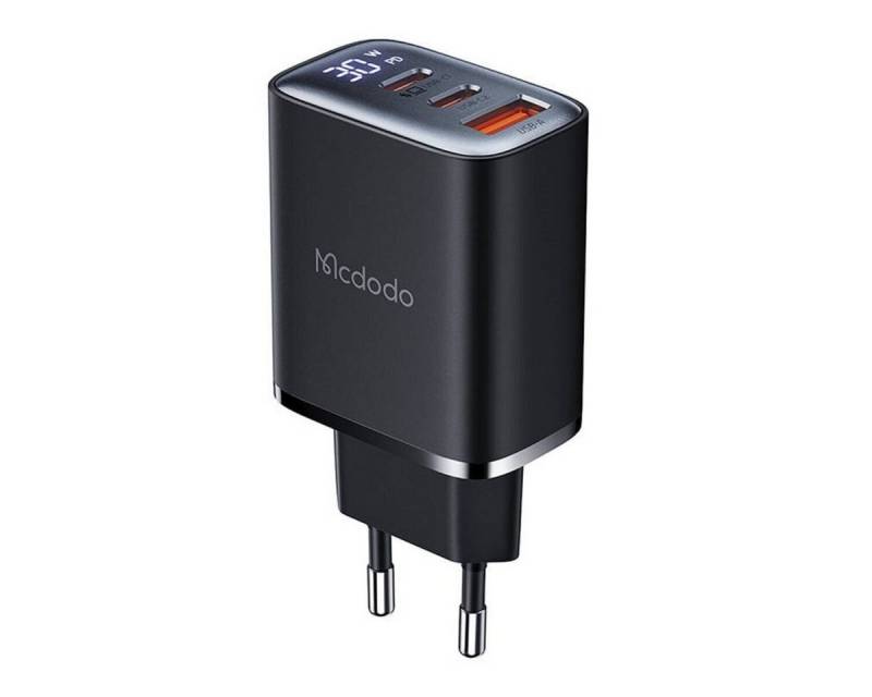 mcdodo 30W Schnell Netzladegerät mit Display 2x USB-C + USB-A, 30W Schwarz Smartphone-Kabel von mcdodo