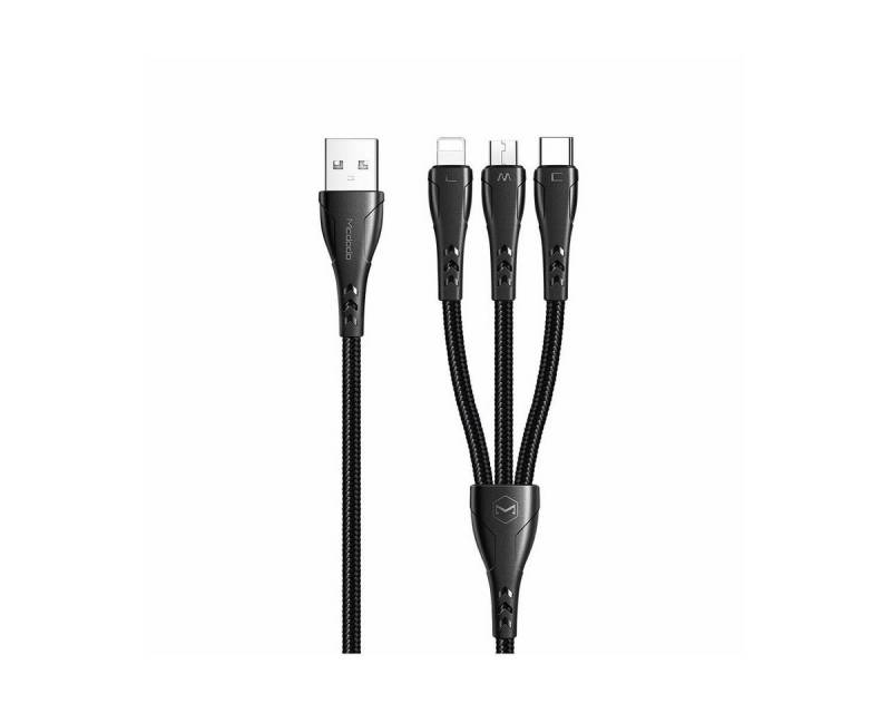 mcdodo 3in1 USB auf USB-C/Lightning/Micro USB Kabel, 1,2m (Schwarz) Smartphone-Kabel von mcdodo