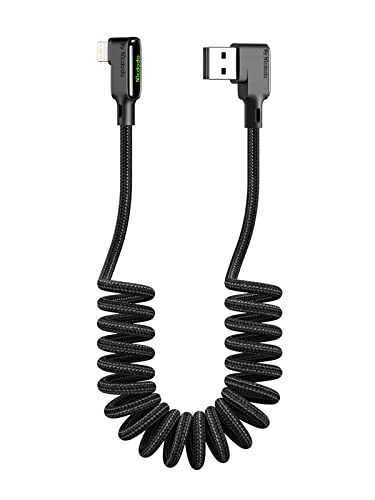 mcdodo Spiral ladekabel for iphone im auto,90 grad Feder Teleskop kabel Datentransfer,Dehnbar von 0,3 m bis 1,8 m (Schwarz) von mcdodo