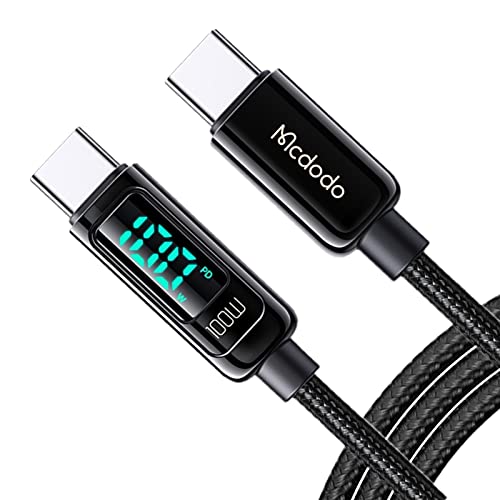 mcdodo USB C Kabel, 100W 5A PD QC 4.0 Schnellladekabel USB C auf USB C Kabel 1.2M Ladeleistung der visuellen Anzeige Kompatibel mit Pad Pro 2020, Galaxy S21 S10 Huawei Plus (Schwarz) von mcdodo
