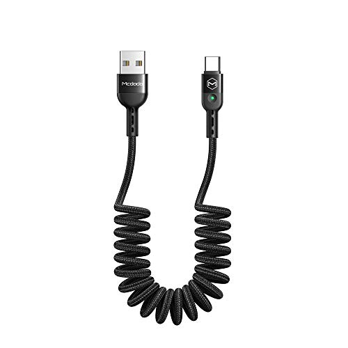 mcdodo USB C Kabel auf USB A 2.0 Spiralkabel QC 3.0, Für ALLE USB-C-Geräte wie Mobiltelefone, elastisches dehnbar bis 1,8 meter Schwarz von mcdodo