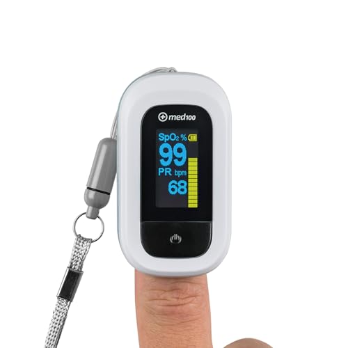med100 Premium Pulsoximeter – Präzise Messung von Sauerstoffsättigung (SpO₂) & Herzfrequenz, Finger-Oximeter mit OLED-Farbdisplay, schmerzfreie Anwendung, ideal für Zuhause, Sport & Reisen von med100