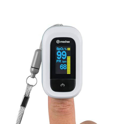 med100 Pulsoximeter oximeter pulse oximeter finger sauerstoff (Grau/Weiß, Ermittlung der Herzfrequenz und arteriellen Sauerstoffsättigung)| 1er Pack von med100