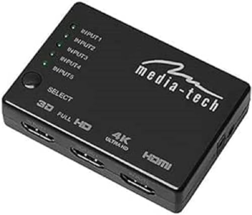 Media-Tech MT5207 HDMI Switch 4K, FAERSI 5 Ports HDMI Switcher Splitter Unterstützung 4K 2160P 3D mit IR Fernbedienung 5 Eingang 1 Ausgang von media-tech