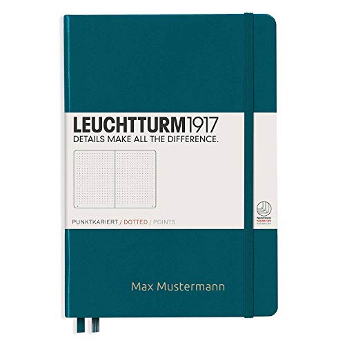 Notizbuch von Leuchtturm1917 personalisierbar mit Namen | Format A5 | Farbe pacific green | Lineatur dotted | Notizbücher (notebook) mit punktraster (gepunktet) von Leuchtturm von meinnotizbuch.de
