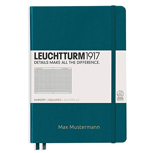 Notizbuch von Leuchtturm1917 personalisierbar mit Namen | Format A5 | Farbe pacific green | Lineatur kariert … von meinnotizbuch.de