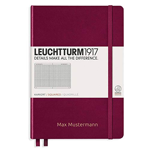 Notizbuch von Leuchtturm1917 personalisierbar mit Namen | Format A5 | Farbe port red | Lineatur kariert von meinnotizbuch.de