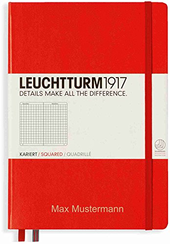 Notizbuch von Leuchtturm1917 personalisierbar mit Namen | Format A5 | Farbe rot | Lineatur kariert (rot) von meinnotizbuch.de